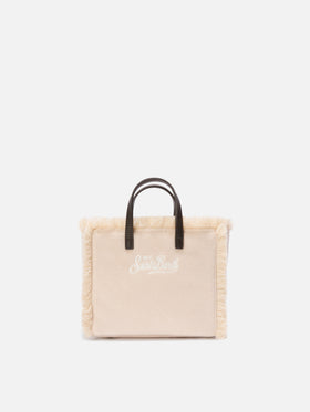 Beige Mini Vanity felt bag with embroidered chalet