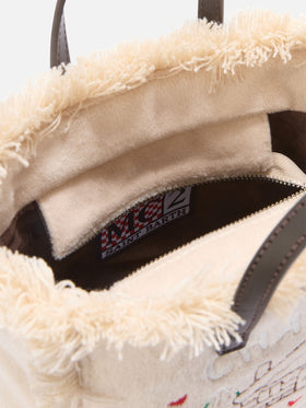 Beige Mini Vanity felt bag with embroidered chalet