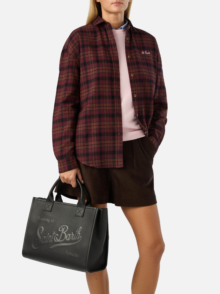 Black Large Vanity bag in grained leather with logo lettering