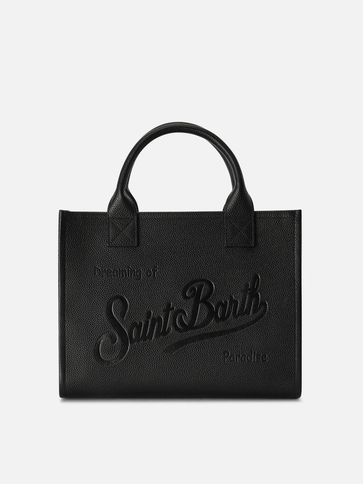 Black Large Vanity bag in grained leather with logo lettering