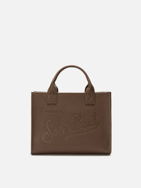 Borsa a spalla Vanity Bag Large in pelle martellata marrone