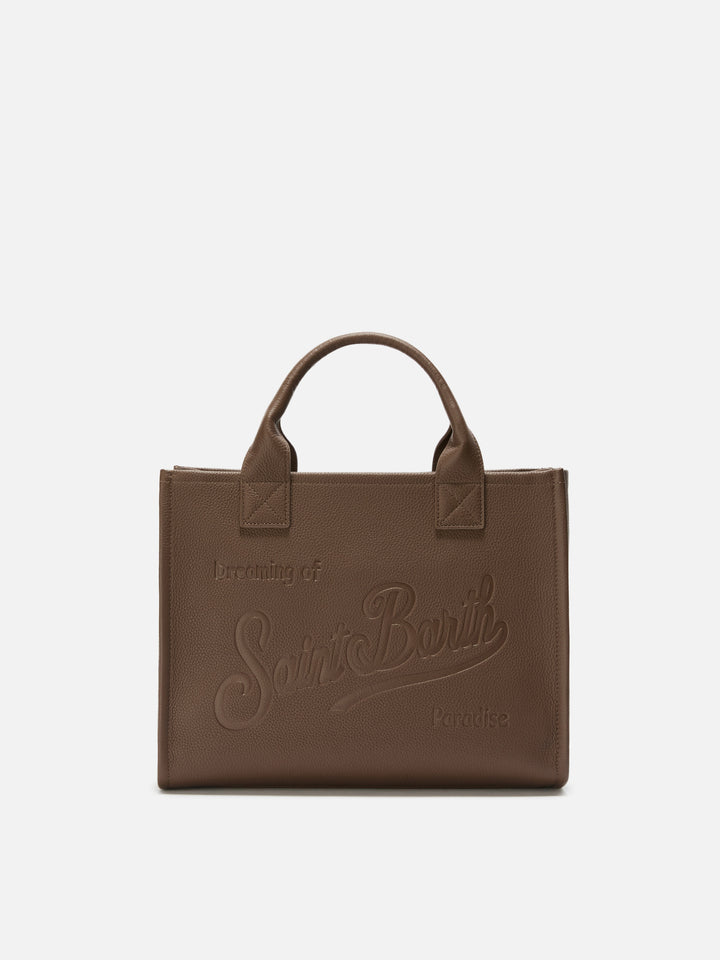 Borsa a spalla Vanity Bag Large in pelle martellata marrone