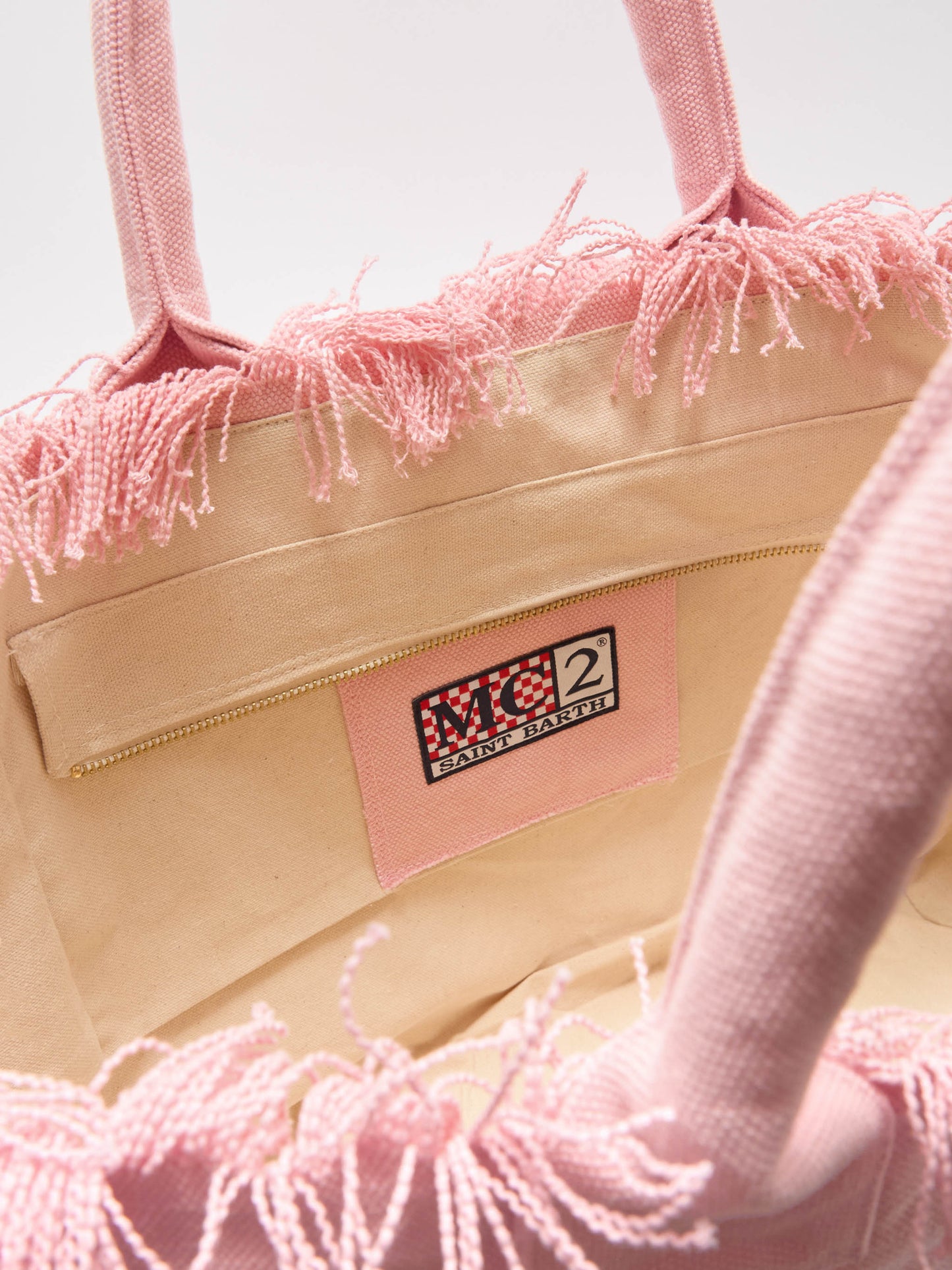 Pink canvas Vanity regular bag with fringes