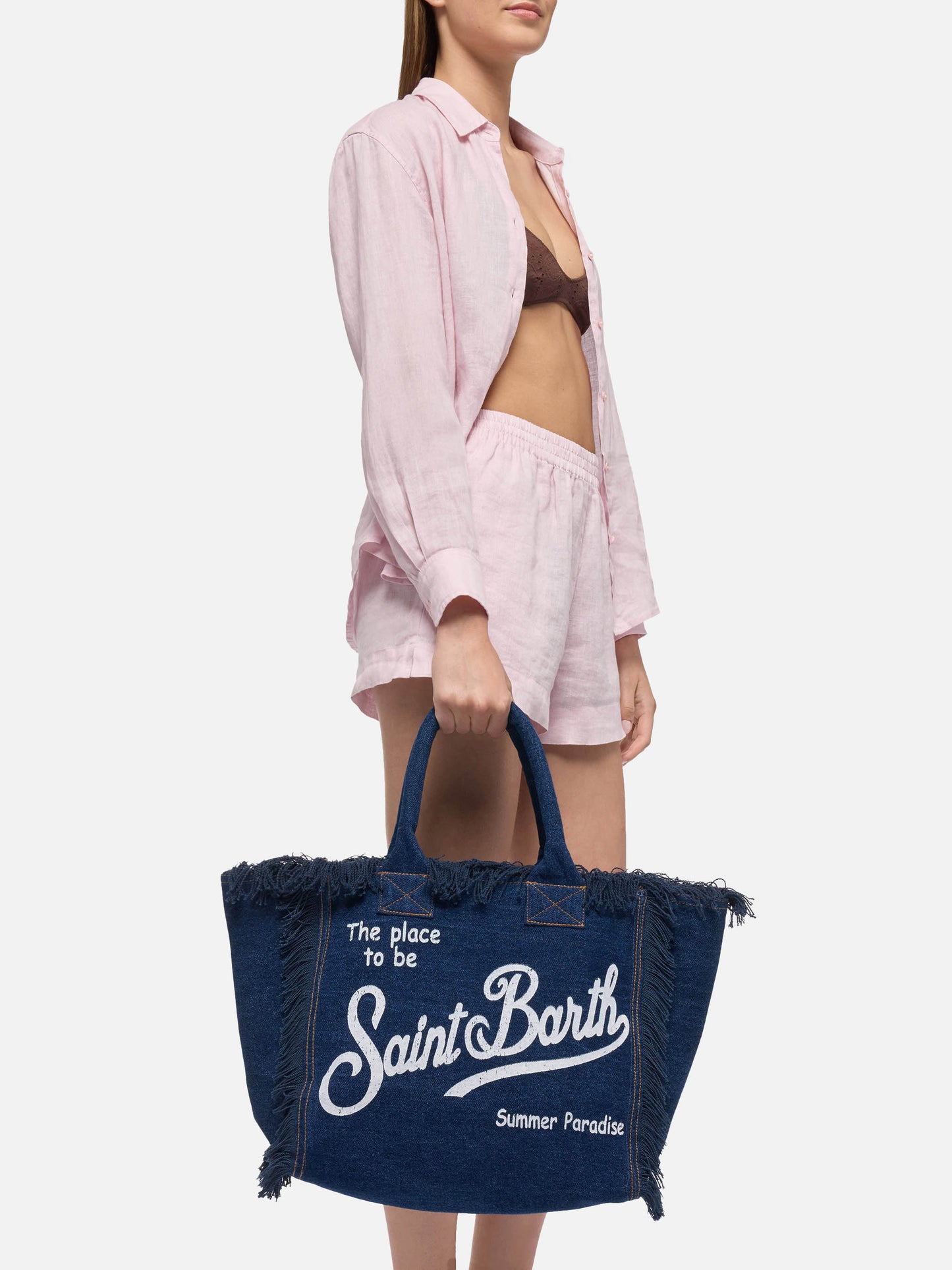 Vanity-Einkaufstasche aus dunklem Denimstoff