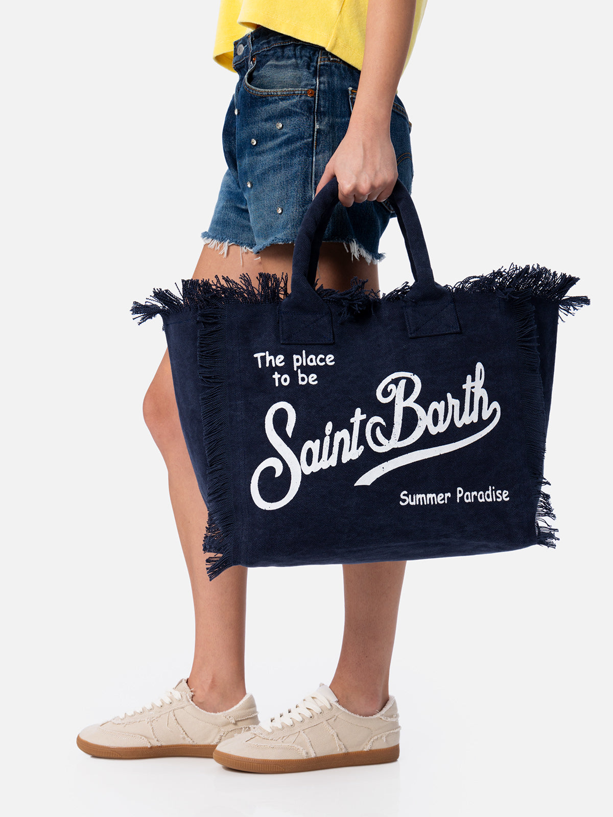 Navy blue cotton canvas Vanity tote bag – MC2 Saint Barth