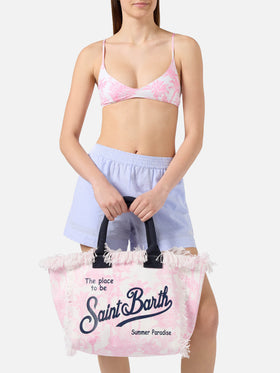 Borsa Vanity regular in canvas con stampa toile de Jouy rosa