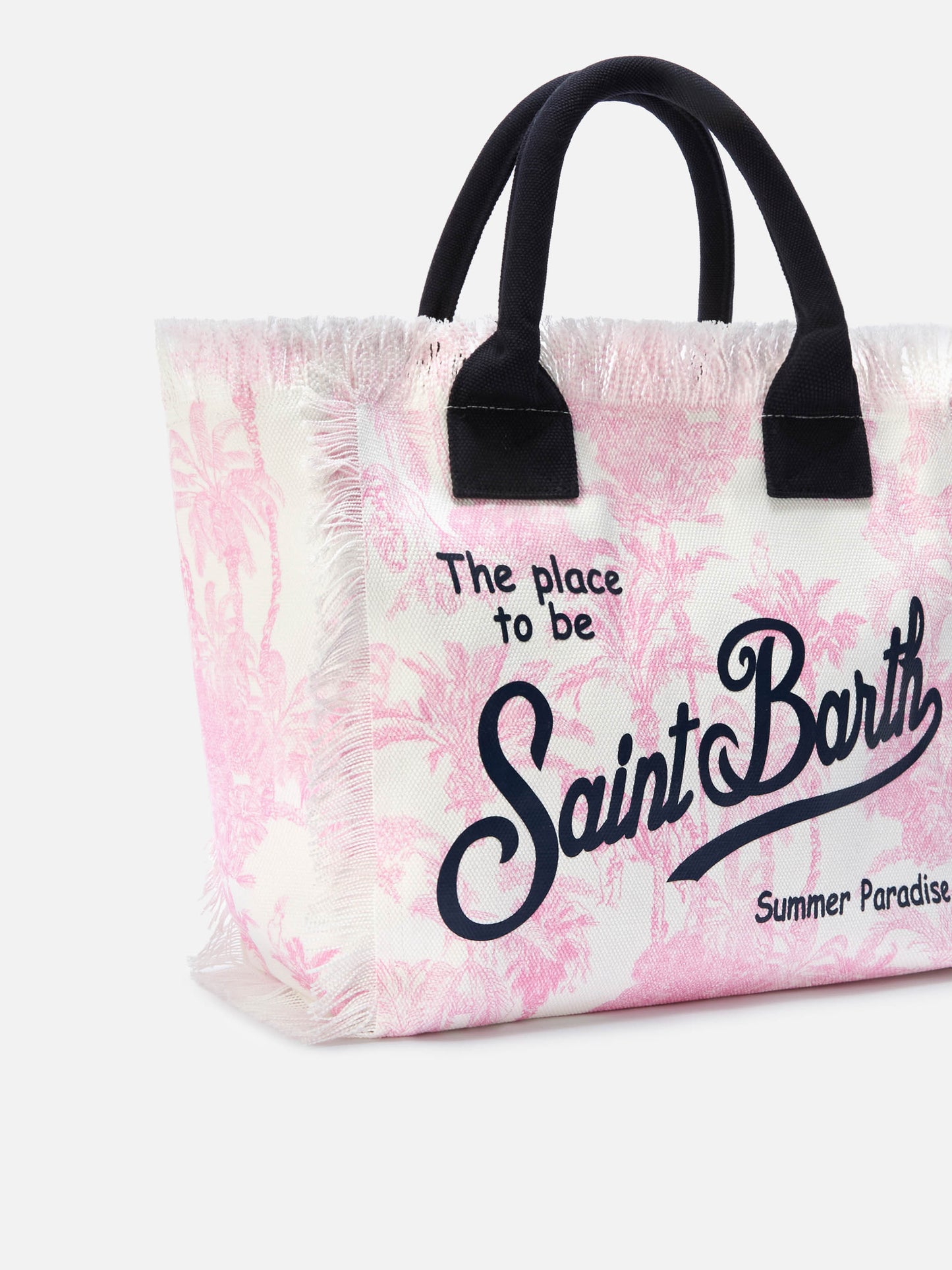 Borsa Vanity regular in canvas con stampa toile de Jouy rosa