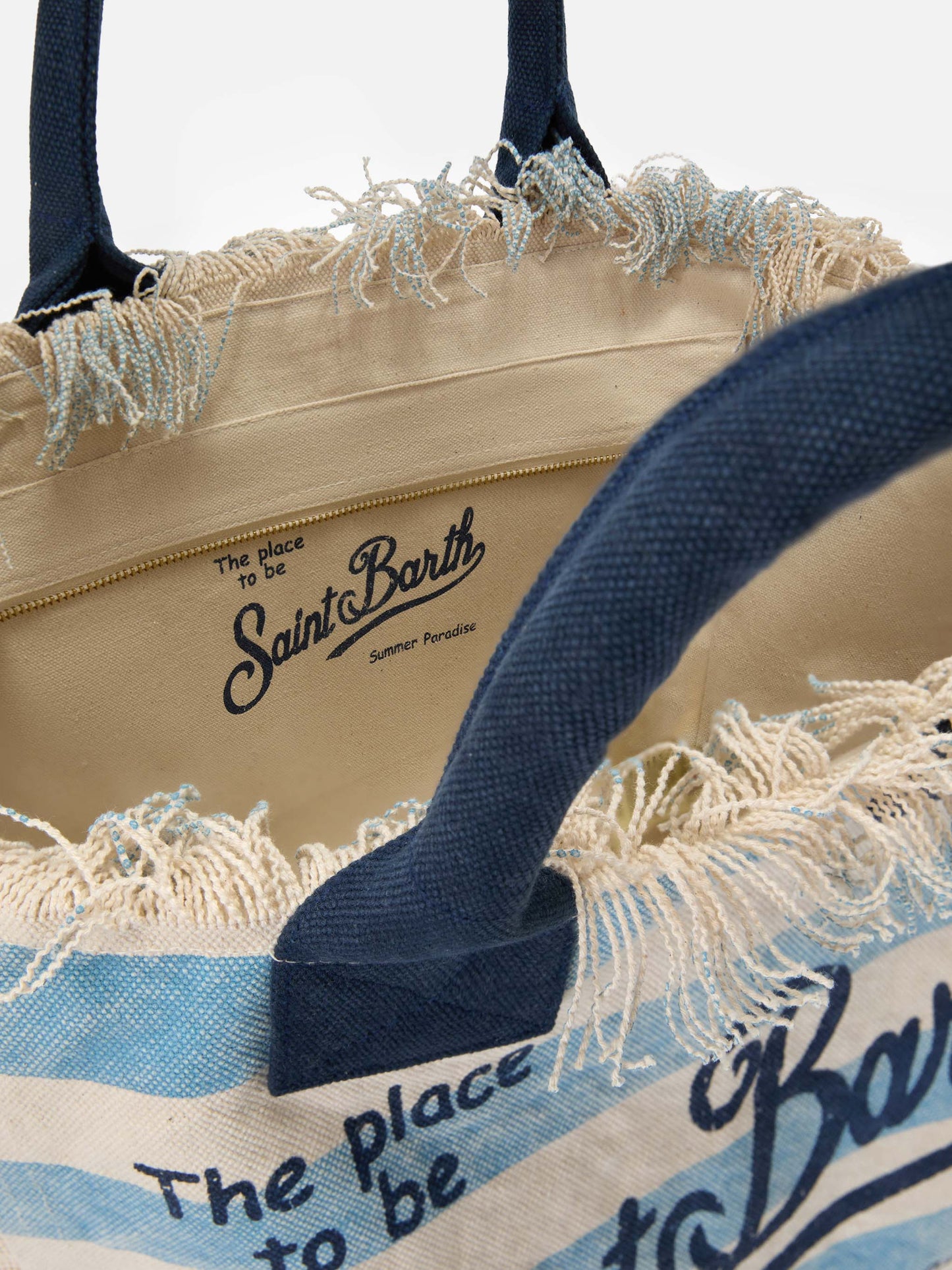 Borsa Vanity regular in canvas a righe orizzontali azzurre