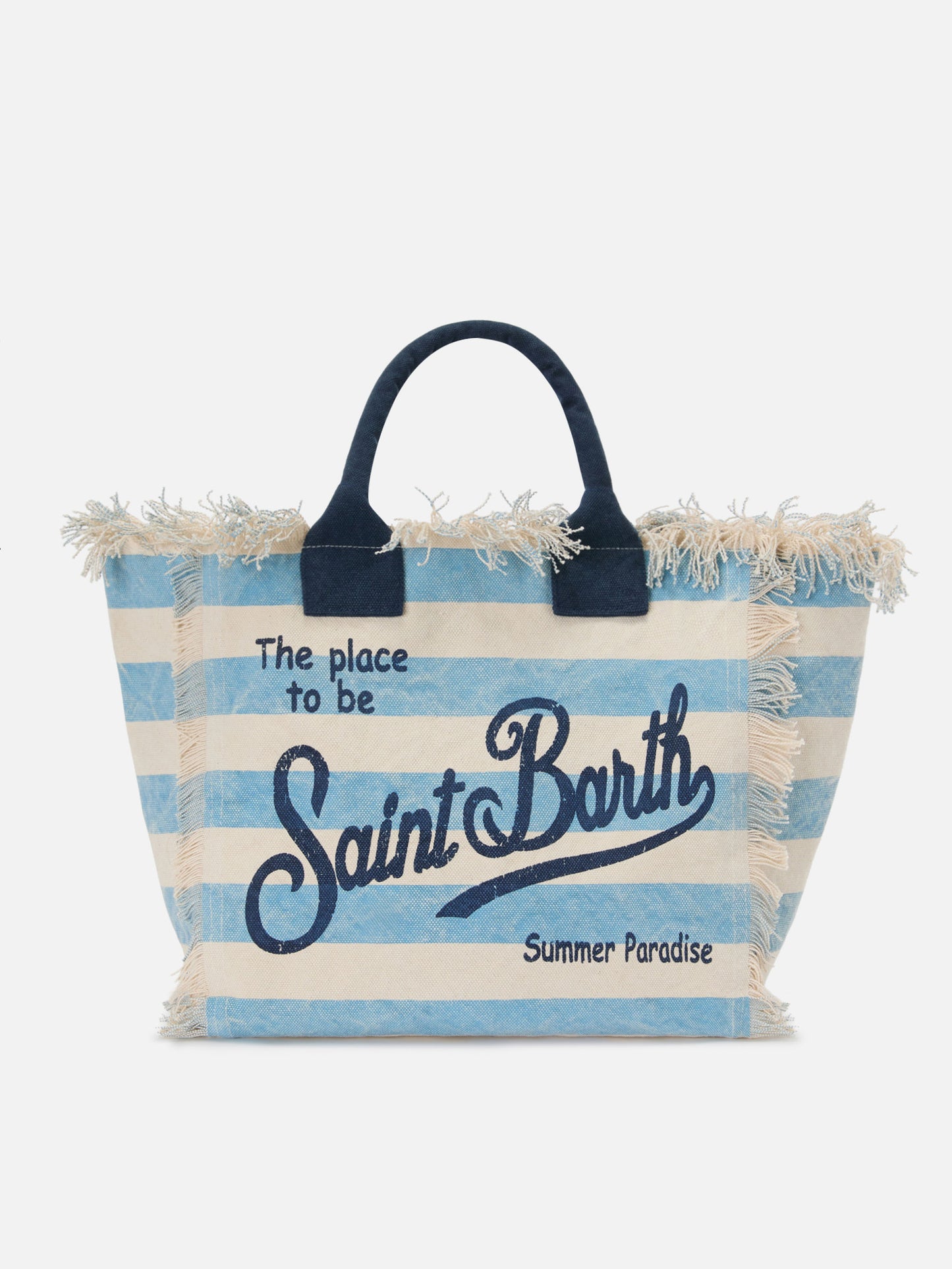 Regular Vanity canvas bag with light blue horizontal stripes