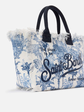 Borsa Vanity regular in canvas con stampa toile de Jouy blu
