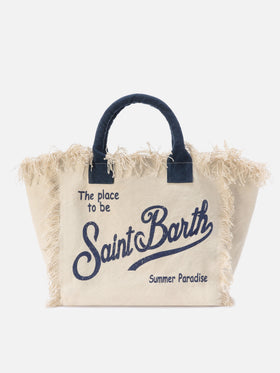 White canvas Vanity regular bag with fringes