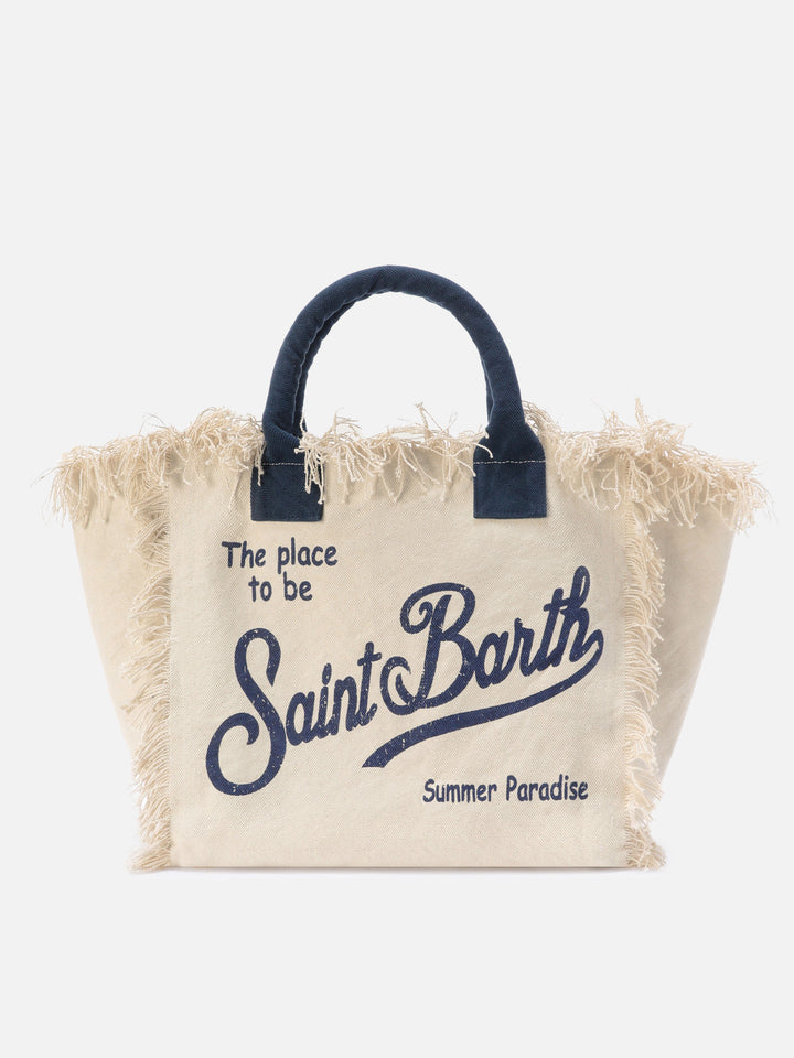 White canvas Vanity regular bag with fringes