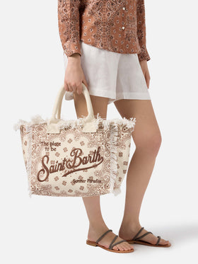 Borsa Vanity regular in canvas beige con stampa bandana
