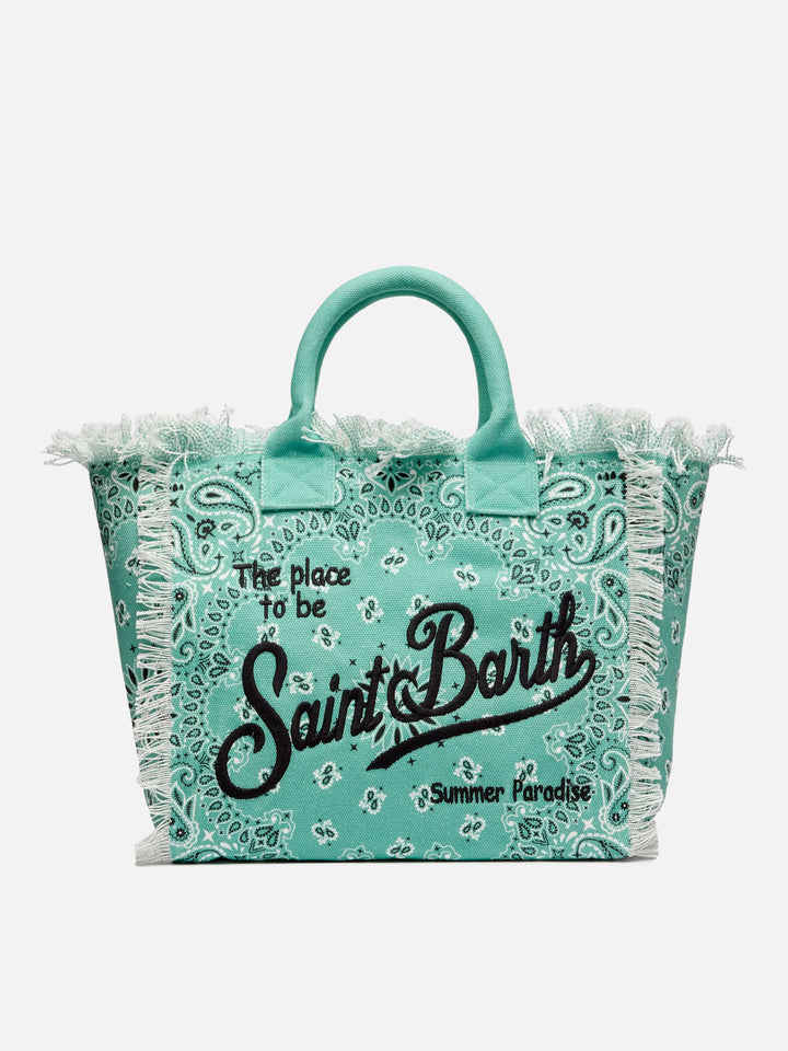 Borsa a spalla Vanity in canvas di cotone verde salvia con stampa bandana