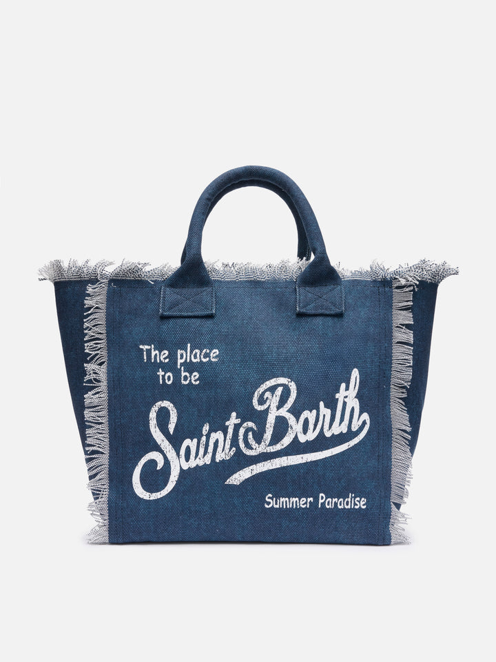 Borsa a spalla Vanity in canvas di cotone indaco