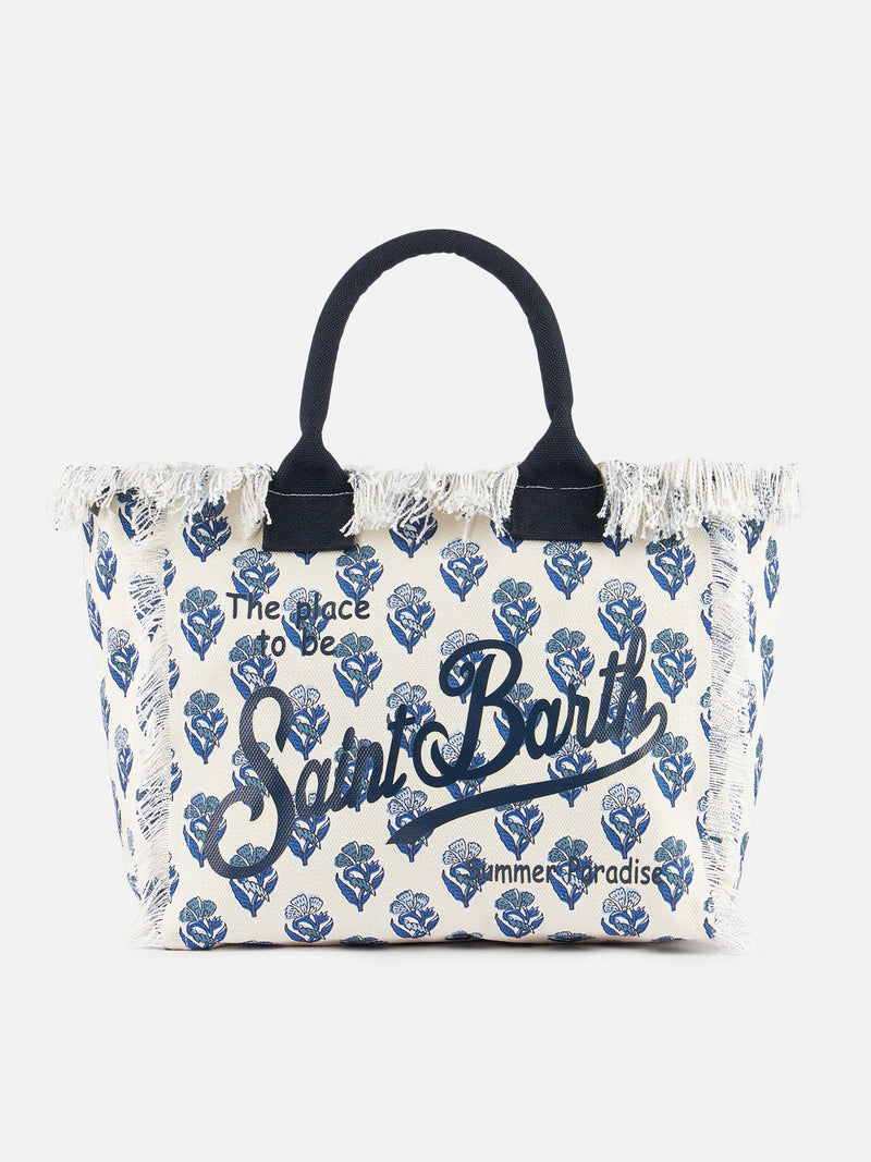 Indigo flower cotton canvas Vanity tote bag