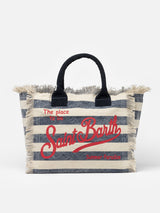 Borsa tote Vanity in tela di cotone a righe blu