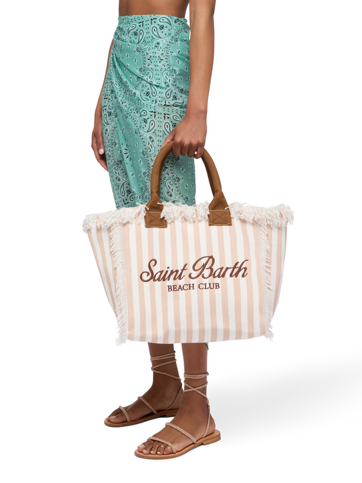 Vanity-Einkaufstasche aus Baumwollcanvas mit beigem Streifendruck
