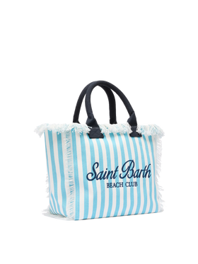Vanity-Einkaufstasche aus Baumwollcanvas mit hellblauem Streifendruck