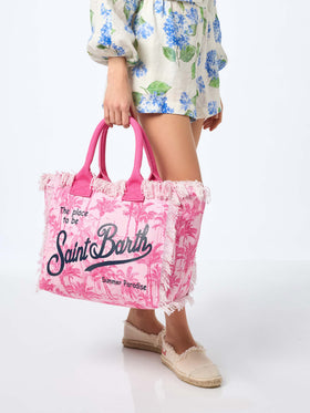Pink cotton canvas Vanity tote bag with toile de jouy print - MC2 Saint Barth