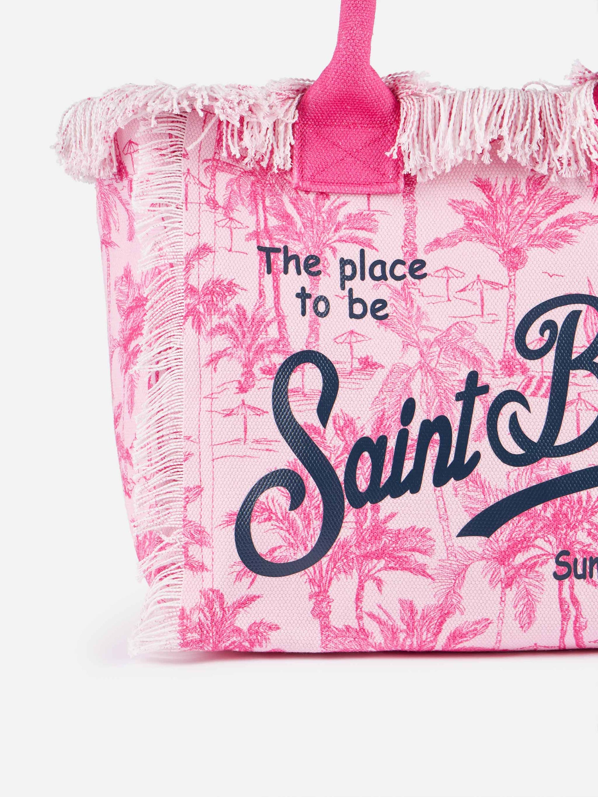 Pink cotton canvas Vanity tote bag with toile de jouy print - MC2 Saint Barth