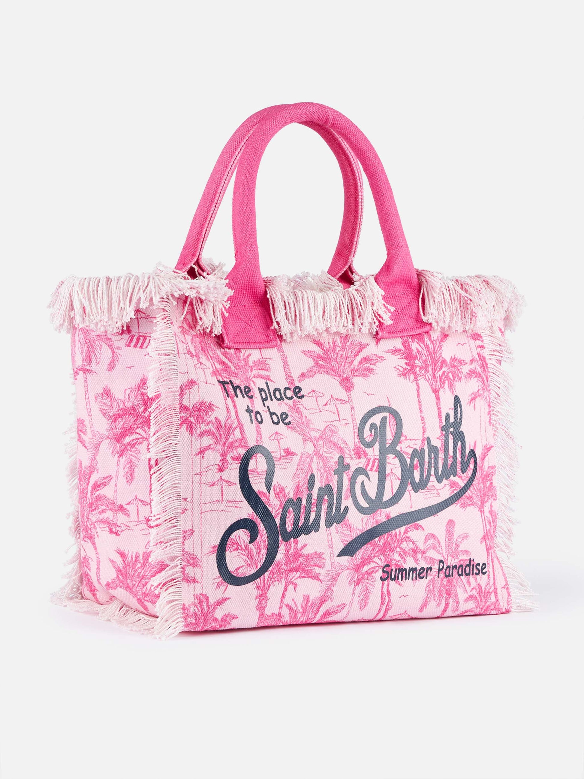 Pink cotton canvas Vanity tote bag with toile de jouy print - MC2 Saint Barth