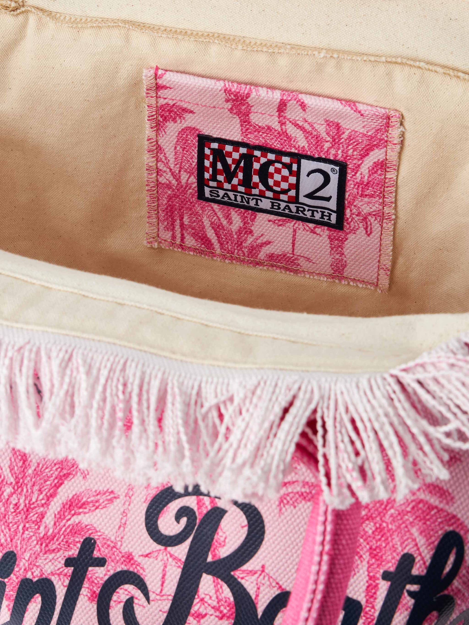 Pink cotton canvas Vanity tote bag with toile de jouy print - MC2 Saint Barth