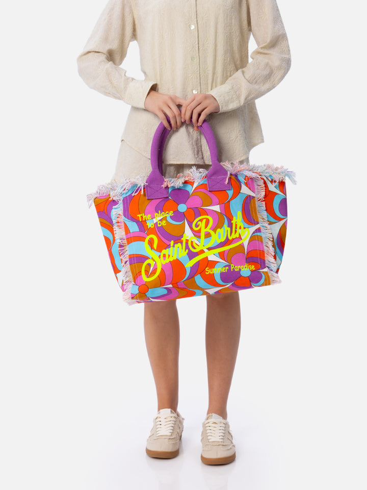 Borsa tote Vanity in tela di cotone con stampa margherite