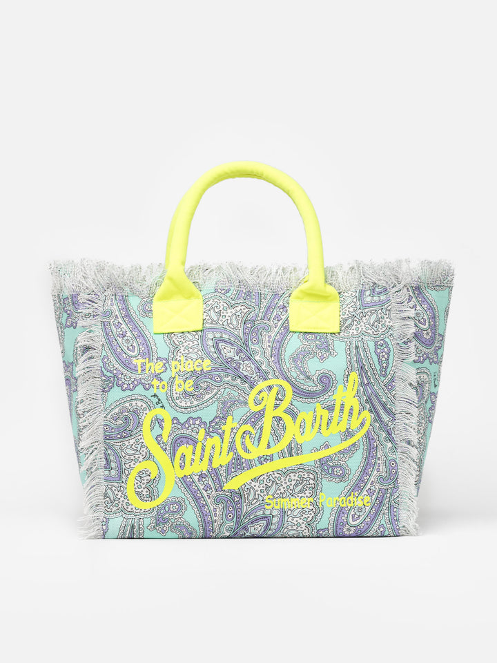 Borsa tote in tela di cotone con stampa paisley
