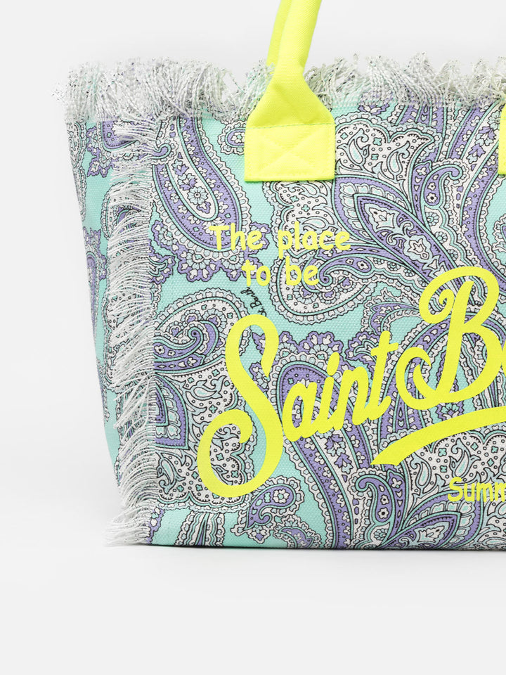 Borsa tote in tela di cotone con stampa paisley