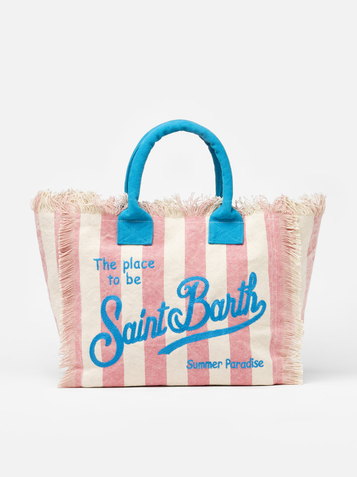 Borsa tote Vanity in tela di cotone a righe rosa