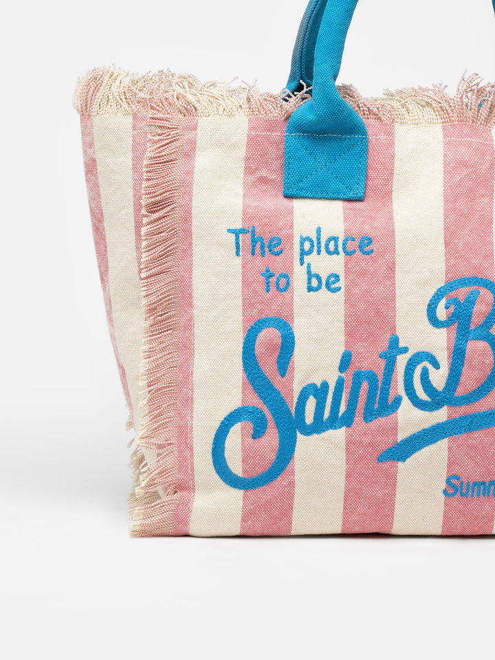Borsa tote Vanity in tela di cotone a righe rosa
