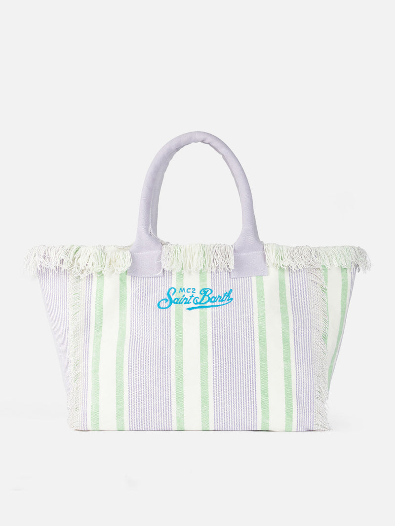 Porto Cervo Beach Club striped cotton canvas Vanity tote bag