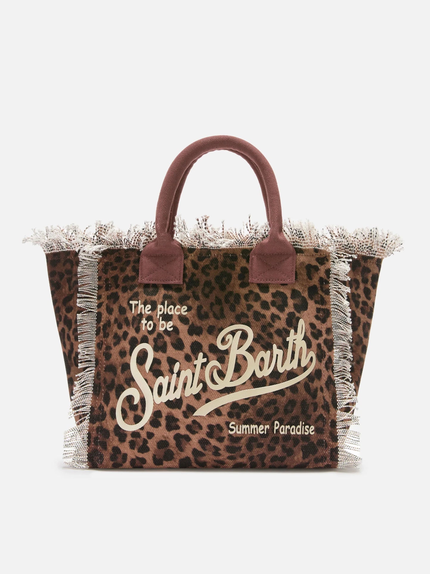 Borsa Vanity regular leopardata in canvas con frange