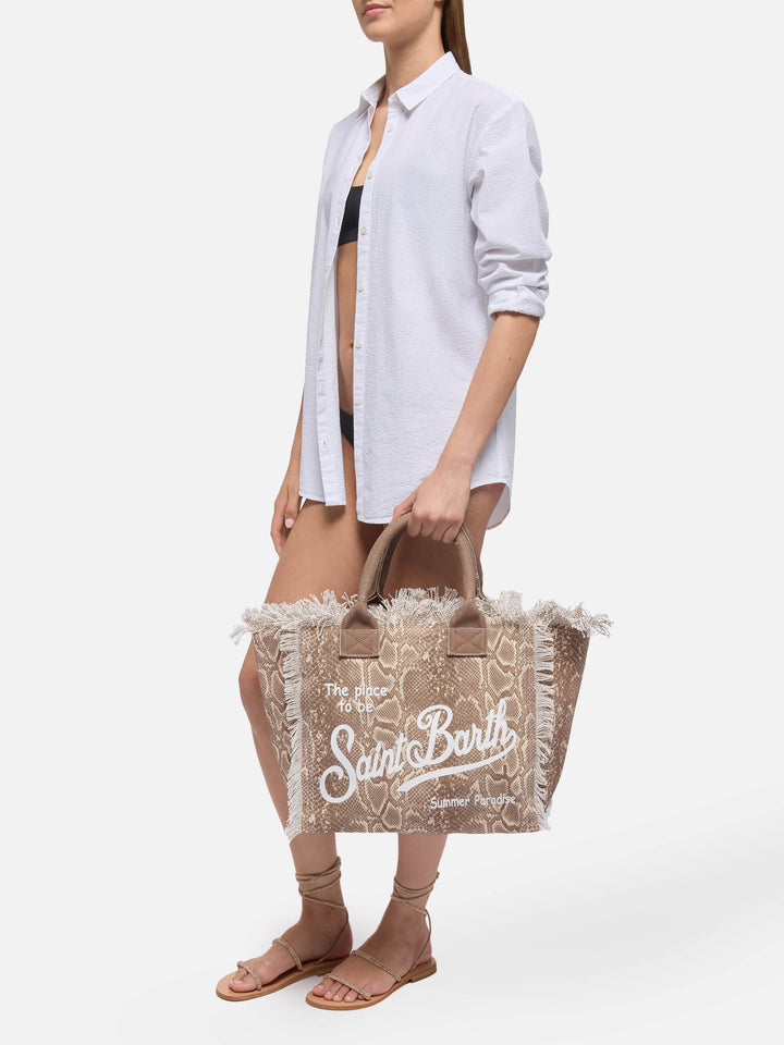 Vanity-Einkaufstasche aus Baumwollcanvas mit Schlangenhaut-Print