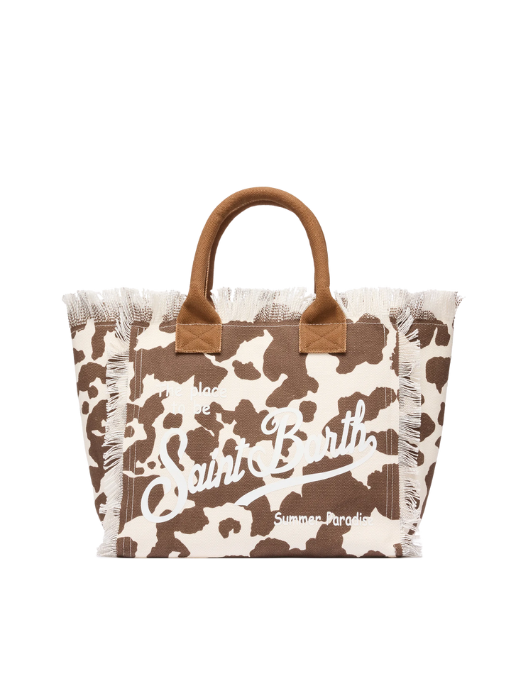 Vanity-Einkaufstasche aus Baumwollcanvas mit Kuhfell-Print