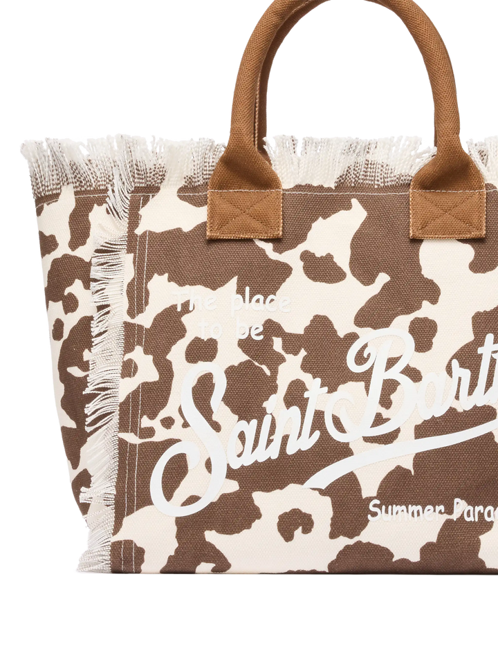 Vanity-Einkaufstasche aus Baumwollcanvas mit Kuhfell-Print