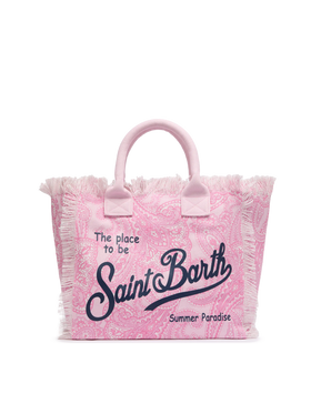 Pink cotton canvas Vanity tote bag with paisley print