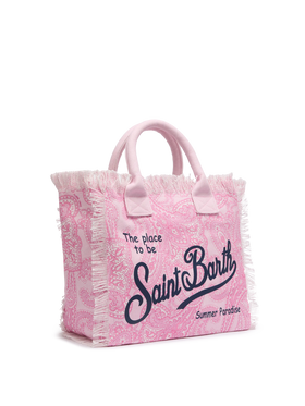 Pink cotton canvas Vanity tote bag with paisley print