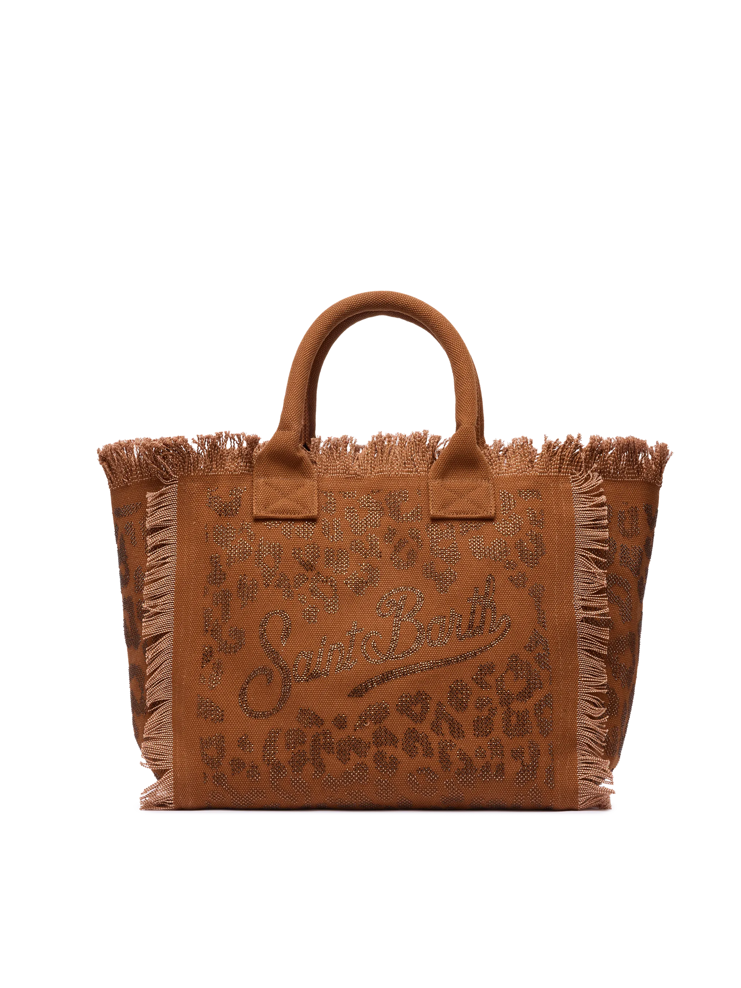 Brown cotton canvas Vanity tote bag with leopard rhinestone embellishment - MC2 Saint Barth