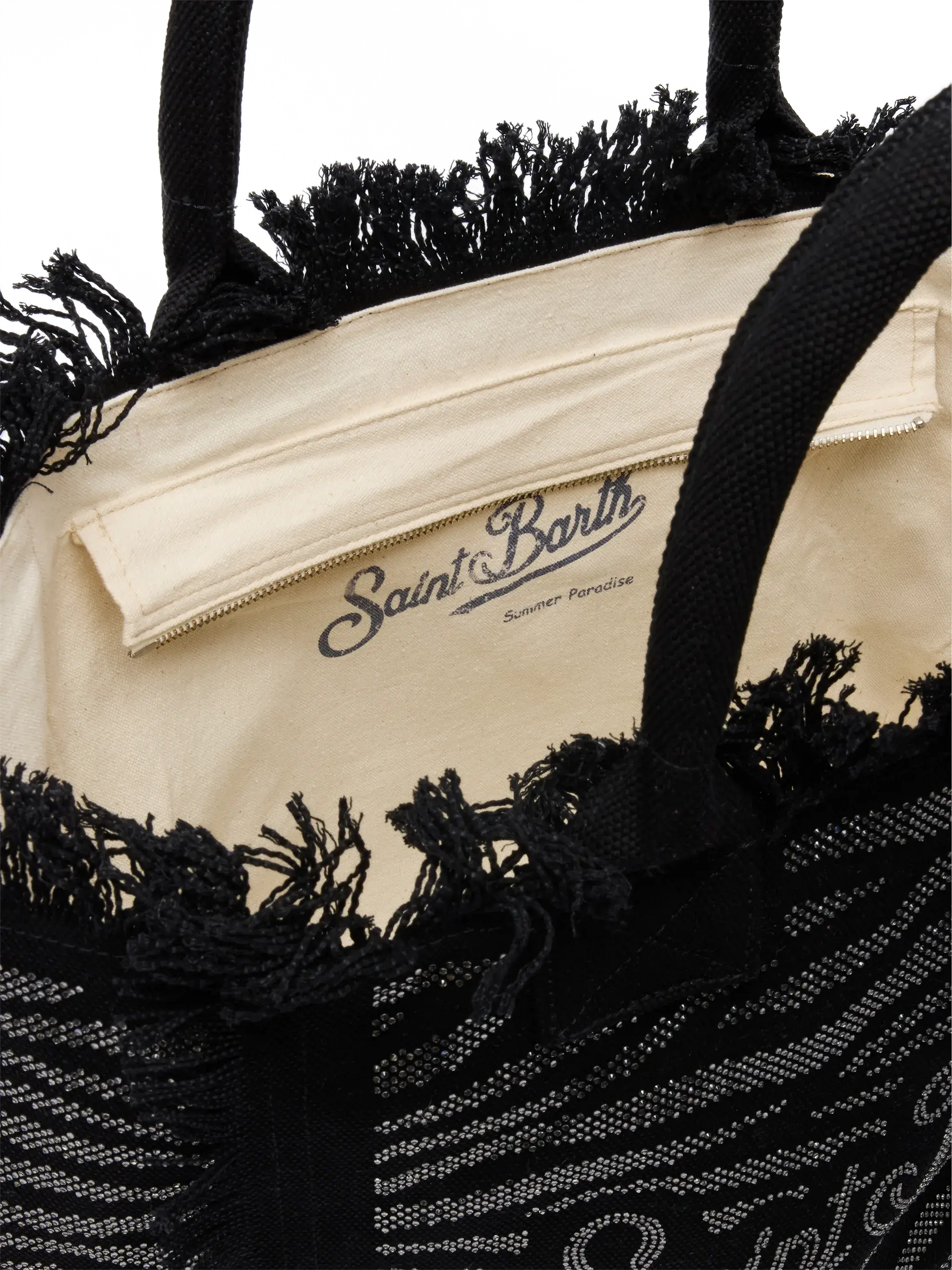 Black cotton canvas Vanity tote bag with zebra rhinestone embellishment - MC2 Saint Barth