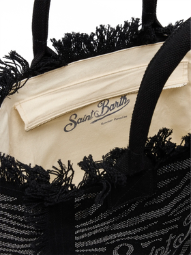 Black cotton canvas Vanity tote bag with zebra rhinestone embellishment - MC2 Saint Barth