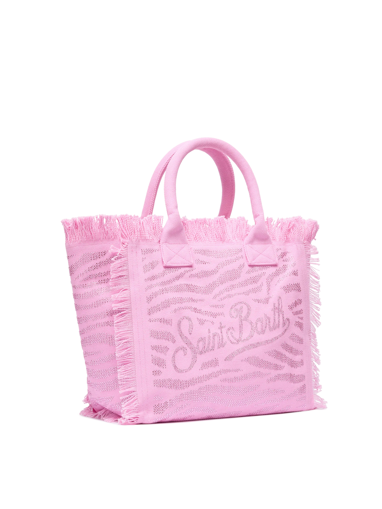 Rosafarbene Kosmetiktasche aus Baumwollcanvas mit Zebra-Strassverzierung