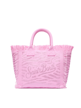 Rosafarbene Kosmetiktasche aus Baumwollcanvas mit Zebra-Strassverzierung