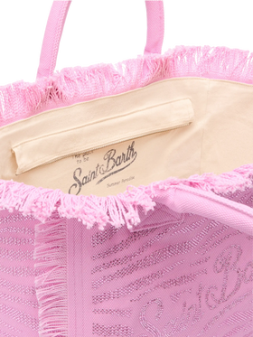 Rosafarbene Kosmetiktasche aus Baumwollcanvas mit Zebra-Strassverzierung