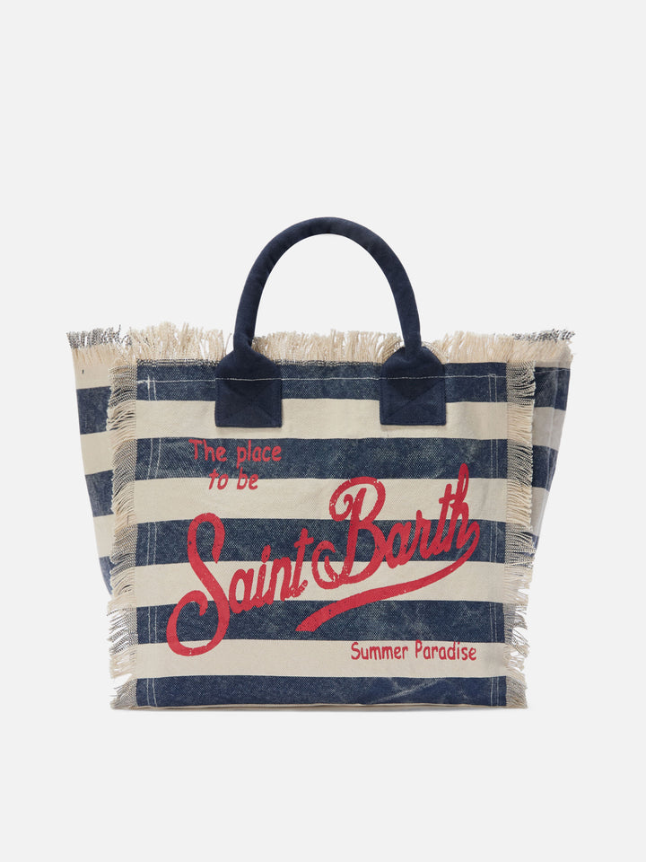 Blue canvas Vanity regular bag with horizontal stripes