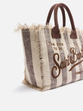 Brown canvas Vanity regular bag with vertical stripes