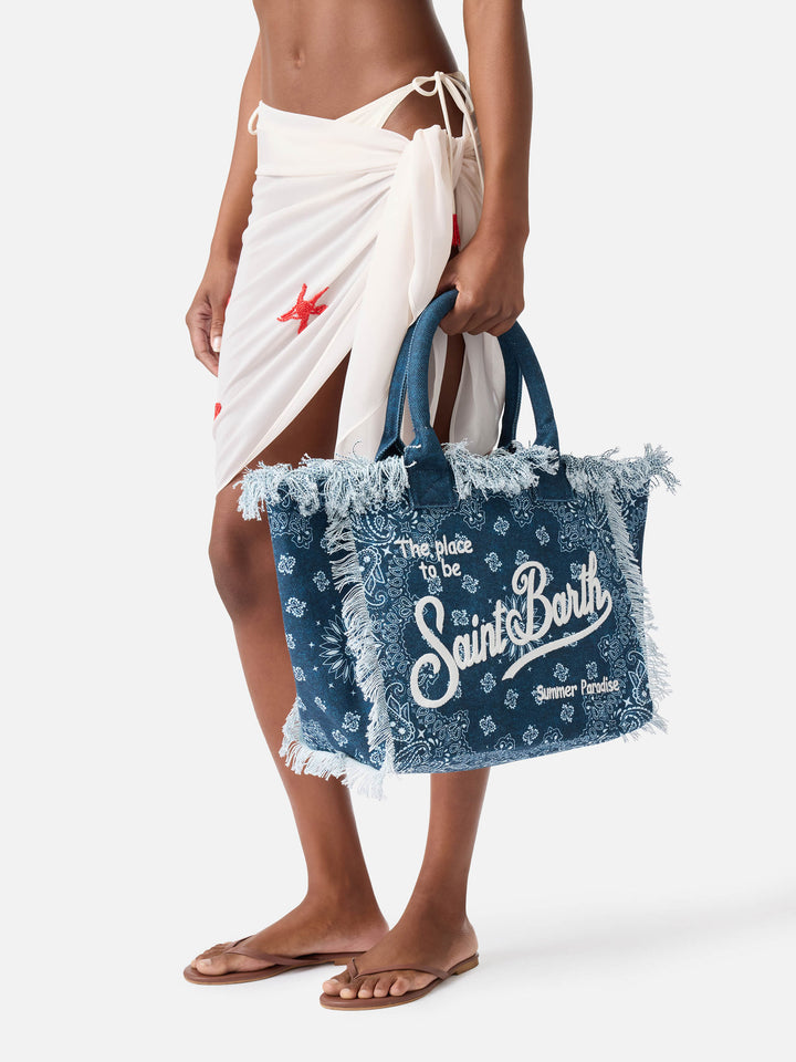 Light blue canvas Vanity regular bag with bandana print