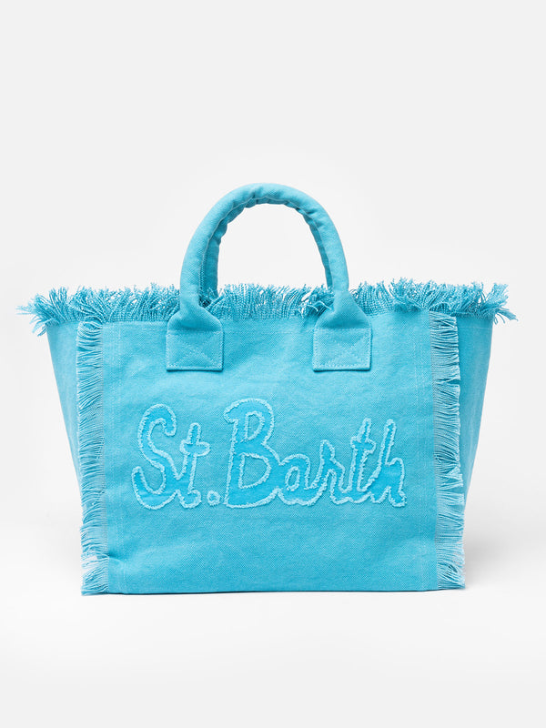 Light blue cotton canvas Vanity tote bag with logo patch