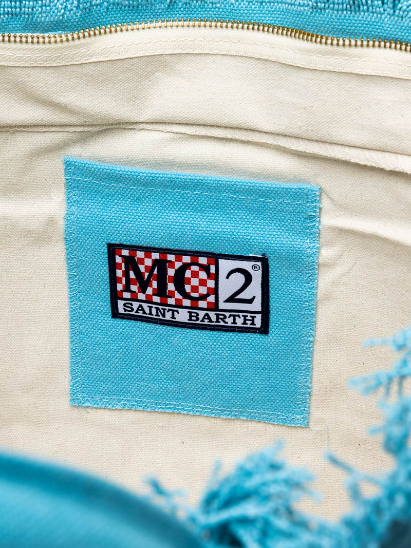 Light blue cotton canvas Vanity tote bag with logo patch